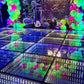 Decorated room with colorful balloons, LED floor, and disco ball.
